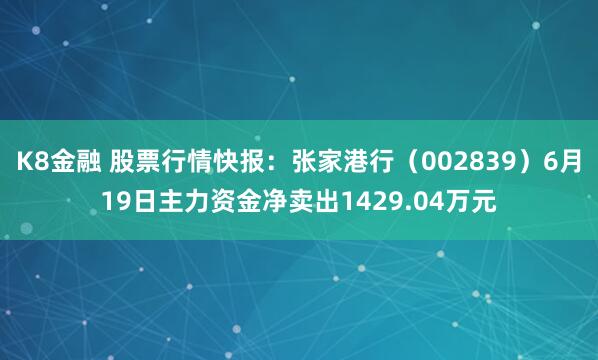 K8金融 股票行情快报：张家港行（002839）6月19日主力资金净卖出1429.04万元